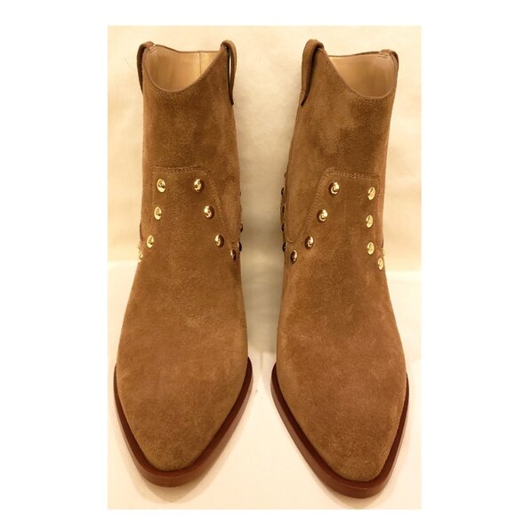 Coach Heeled Gold Studded Ankle Booties Size -9.5B Tan Leather/Suede - Picture 8 of 10